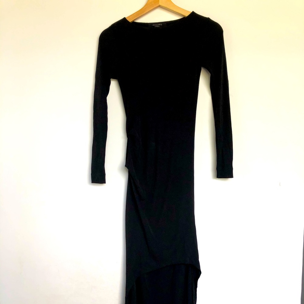 Allsaints Black Maxi Asymmetric Dress Size XS.